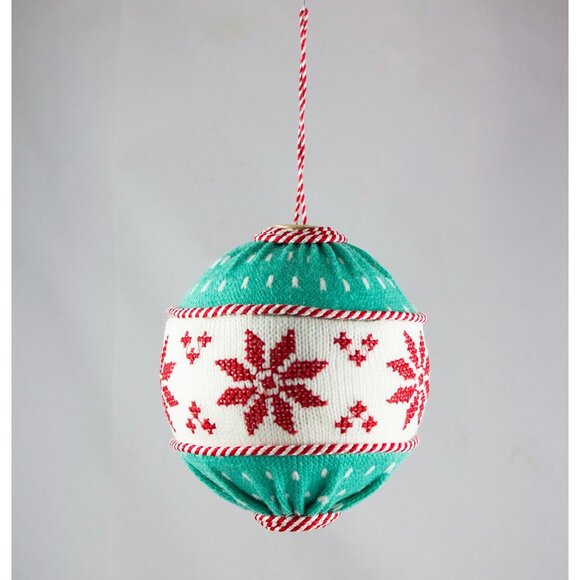 HM Extra Large Knit Ball Ornament Snowflakes Wood Buttons 5.5in High - Picture 2 of 5